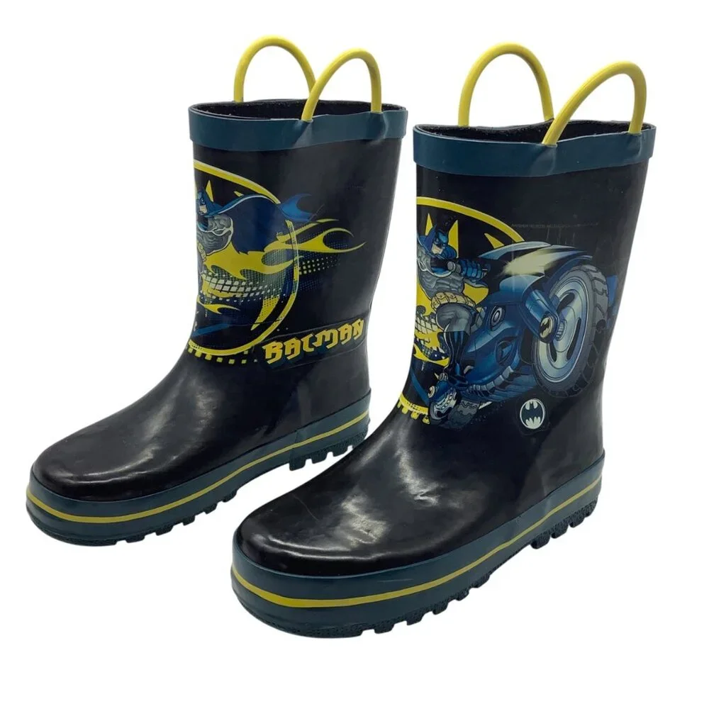 Batman Rain Boots Kid Size‎ 11/12 Pull On Handles Graphic Design